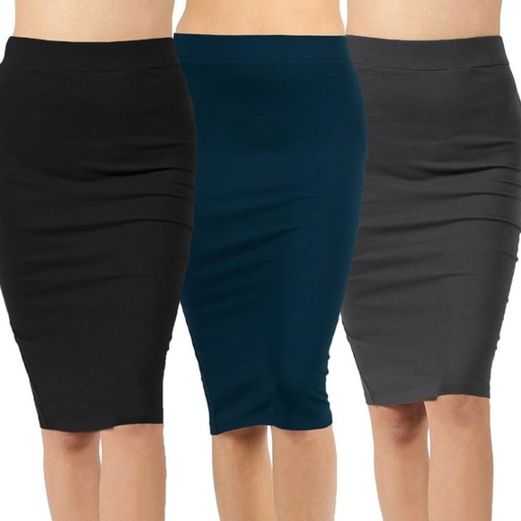 Dresses & Skirts - 3 Pack - Women's Knee-Length Pencil Skirt